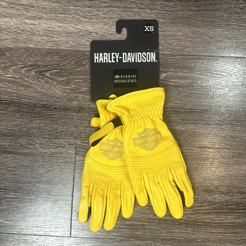 Harley Davidson Genuine Motorclothes Women’s X-Small Yellow Helm Leather Gloves